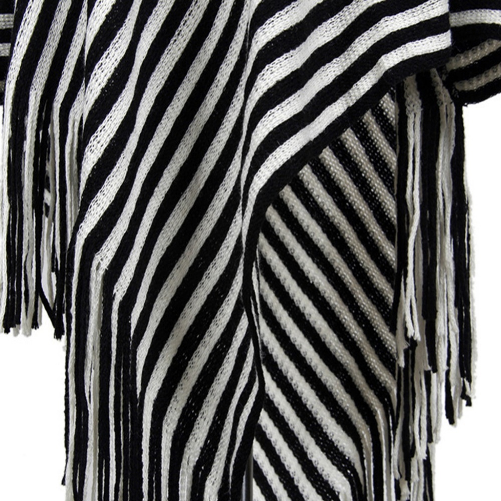 NEW Striped Tassel Poncho Shawl Cape Top - Picture 3 of 4